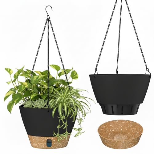 ZMTECH 2 Pack 8 Inch Hanging Planters for Indoor Plants, Modern Gray Hanging Planter with Visible Water Level Window & Removable Tray, Decorative Plant Hanger Indoor for Home Decor - color: Gray, size: 8 Inch