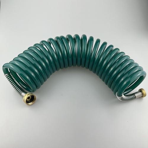 Darnassus Coil Garden Hose with Brass Connector - Self Retracting Spiral PU Curly Water Hose 20FT, Retractable and Corrosion Resistant for Garden Watering & Lawn Use - color: Dark Green, size: 20 FT