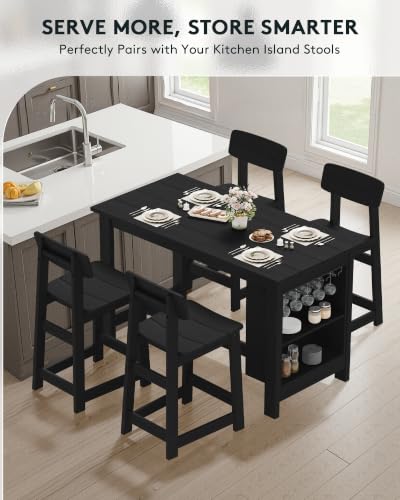 SERWALL 5-Piece Outdoor HDPE Counter-Height Bar Set with 4 Stools, Black - color: Black, size: 5 Piece Bar Set