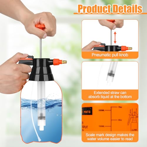 3Pcs 1/2 Gallon Hand Pump Sprayer with Adjustable Nozzle, Orange - color: Orange