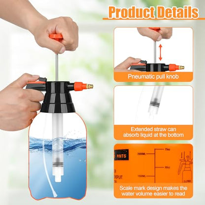 3Pcs 1/2 Gallon Hand Pump Sprayer with Adjustable Nozzle, Orange - color: Orange