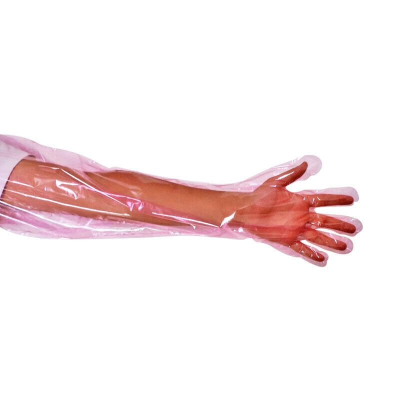 50pcs Disposable Long Plastic Gloves, Veterinary Insemination Gloves, Full Arm Long Sleeve, Field Dressing