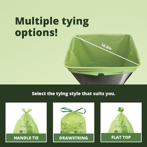 Simply Bio 13 Gallon Compostable Organic Bags Liners Drawstring, Heavy Duty Extra Thick 1 Mil, 49.21 Liter, 30 Bags, Tall Kitchen Food Scrap Waste Bag, ASTM D6400, US BPI and OK Compost Home Certified - size: 1 Count (Pack of 30), style: Drawstring (13 Ga