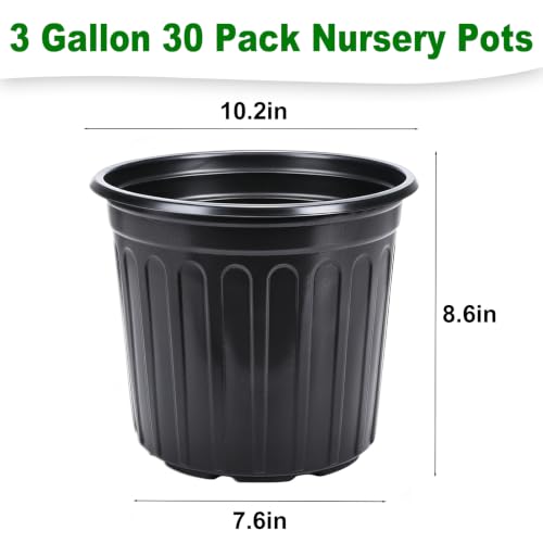 JERIA 30-Pack 3 Gallon Flexible Plant Nursery Pots,Thickened Soft Plastic Seedling Pots,Seed Starting Pot Flower Plant Container for Succulents，Seedlings - size: 3Gallon 30P