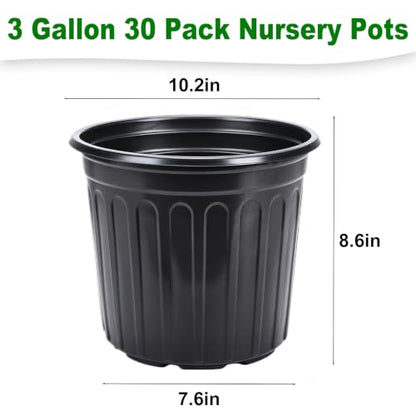 JERIA 30-Pack 3 Gallon Flexible Plant Nursery Pots,Thickened Soft Plastic Seedling Pots,Seed Starting Pot Flower Plant Container for Succulents，Seedlings - size: 3Gallon 30P