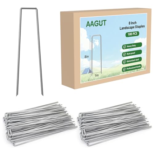 AAGUT Landscape Staples 8 Inch Galvanized Anti-Rust Garden Stakes 11 Gauge - color: Silver, size: 8'' x 100Pcs-11Ga