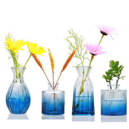 Glass Bud Vases 4 Pack, Small Deepblue Flower Vases for Wedding Centerpiece - color: Deepblue