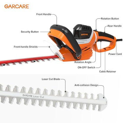 GARCARE 24-Inch Electric Hedge Trimmer Corded 4.8A 180° Rotating Handle