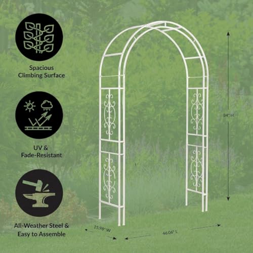 Plow & Hearth Arch Metal Outdoor Garden Arbor Montebello White, 7 Feet Tall, Iron Trellis Lattice for Climbing Plants, Wedding Arch, Outdoor Patio Décor - color: Montebello-White