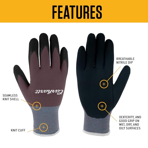 Carhartt Women's Nitrile Glove - color: Deep Wine, size: Large (Pack of 1)