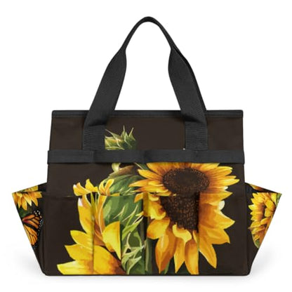 Butterfly Sunflower Funny Garden Tool Bag Waterproof Gardening Tool Storage Bag with Handle & 10 Pockets Gardening Tote Bag for Women Garden Tool Organizer - color: Butterfly Sunflower Funny