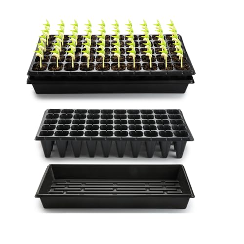 RooTrimmer 10 Pack 1020 Trays and 10 Pack 3.5" Deep 50 Cell Seed Starter Trays, 20" x 10" - Durable Plastic Nursery Flats for Microgreens, Seedling,Seed Germination & Plant Propagation (10 Set) - size: 50 Cells