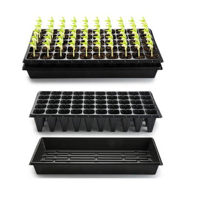 RooTrimmer 10 Pack 1020 Trays and 10 Pack 3.5" Deep 50 Cell Seed Starter Trays, 20" x 10" - Durable Plastic Nursery Flats for Microgreens, Seedling,Seed Germination & Plant Propagation (10 Set) - size: 50 Cells