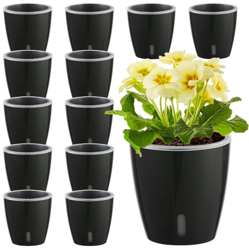 Self Watering Pots for Indoor Plants, 12-Pack 5'' Self Watering Planter with Drainage Holes, Small African Violet Pots with Water Level Indicator, Clear Wick Pot, Black - color: Black/8 Pack, size: 5"