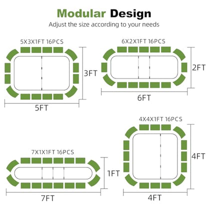 4-in-1 Modular Raised Garden Bed Kit - Adjustable Sizes (5x3x1ft, 4x4x1ft, 6x2x1ft, 7x1x1ft) - Heavy Duty Galvanized Steel Planter Box with Bracing Rods & Gloves for Vegetables, Fruits - color: Green, size: 5×3×1FT