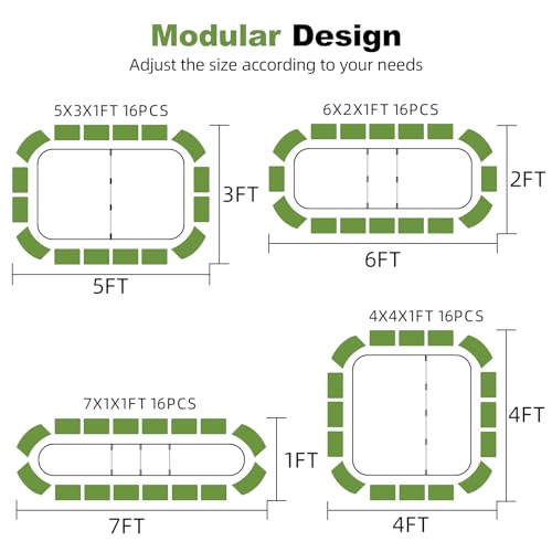 4-in-1 Modular Raised Garden Bed Kit - Adjustable Sizes (5x3x1ft, 4x4x1ft, 6x2x1ft, 7x1x1ft) - Heavy Duty Galvanized Steel Planter Box with Bracing Rods & Gloves for Vegetables, Fruits - color: Green, size: 5×3×1FT