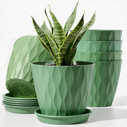 6 Pack Plant Pots with Drainage Holes, 4 Inch Plastic Indoor Flower Pots, Succulent Pots for Orchids, Violets, Succulents, Herbs and Other Small Plant, Dark Green - color: Dark Green