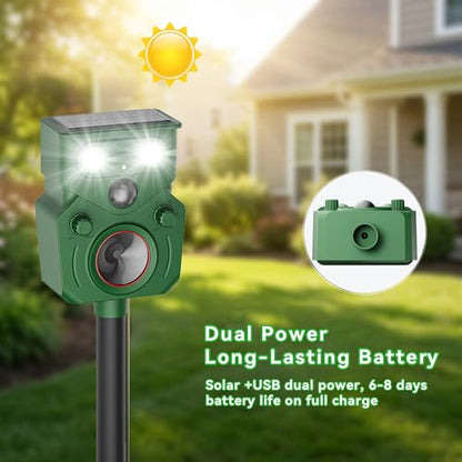 Solar Ultrasonic Animal Repellent Solar Cat Repeller Outdoor Motion Activated Deer Repellent Device 2 Packs Waterproof Humane Dog Fox Squirrel Deterrent for Garden Yard Farm