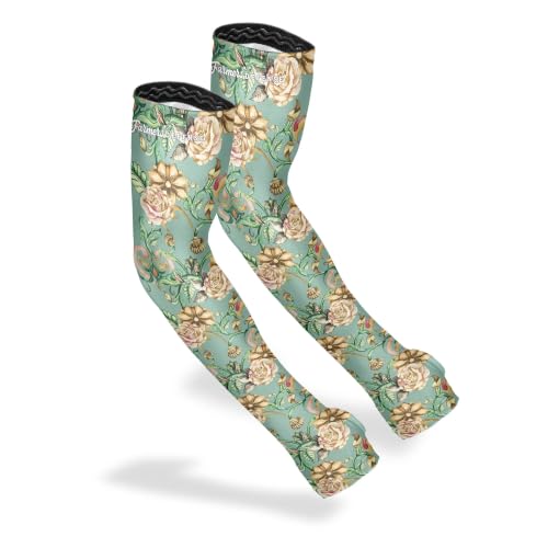 FARMER'S DEFENSE Gardening Arm Sleeves|UV Cooling Protective Sleeve Women & Men|Anti-Scratch Cover Sun UPF Outdoor Protection - Green - L/XL - color: Antique Bloom - Green, size: Large/Extra Large