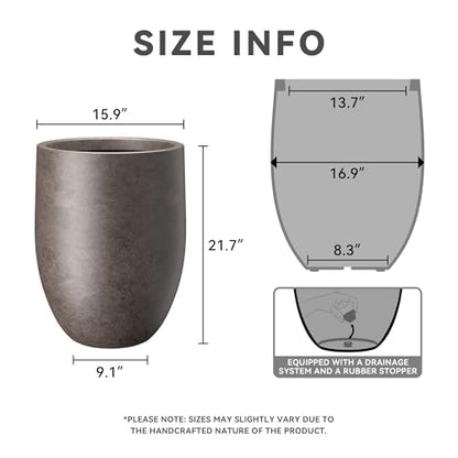 Kante Large Round Bullet Char Brown Concrete Planter 21.7" Tall, Outdoor - color: Weathered Brown