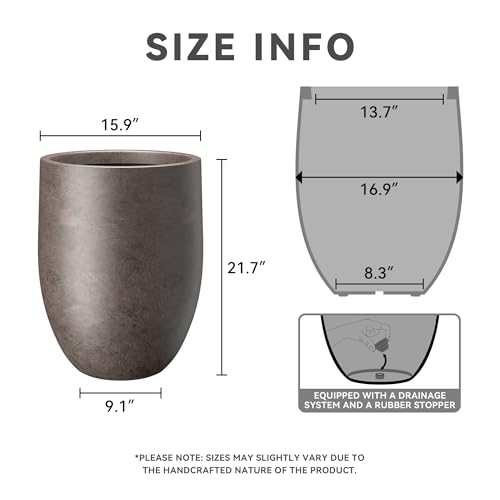 Kante Large Round Bullet Char Brown Concrete Planter 21.7" Tall, Outdoor - color: Weathered Brown