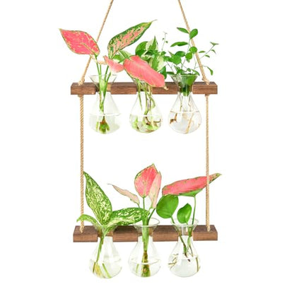 XXXFLOWER Wall Hanging Propagation Station 3 Bulb Vase 2 Tiers Brown - color: Brown