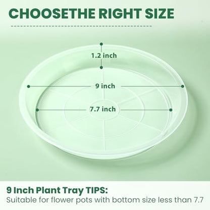 5 Pack 9 Inch Clear Plastic Plant Saucers for Indoors, Durable Plant Trays for Pots and Plant Water Catcher Tray with No Holes, Reusable Plastic Trays for Plants (9''-5Pack) - size: 9''-5Pack