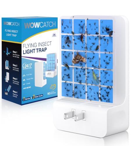 Advanced Double-Sided Indoor Fly Trap for Home, Plug-in 5-Way UV Light - size: 1 Device + 3 Refills