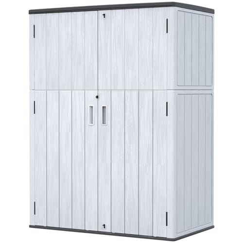 ZZM 57 Cu.ft Outdoor Storage Cabinet with One Tool Kit, Horizontal Storage Shed for Garage, Bike, Garbage Cans, Garden Accessories - color: Gray-57 cu ft