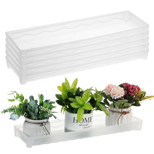 FMOACEN 6 PCS Plastic Plant Tray Saucer, Rectangular Window Sill Plant Tray for Indoors Outdoor Flower Pots for Window Shelf, Clear Thick Plastic Plant Trays for Succulent Pot, Square Plant Saucers - color: Transparent