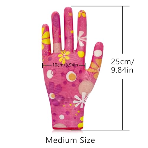 Garden Gloves for Women, Breathable Nitrile Coated Gardening Work Gloves for Women, Planting, Seeding,6 Pairs