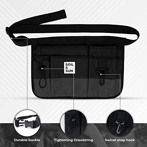 Soil & Sun Garden Tool Belt for Women, Tool Apron, Utility Belt Women, Teacher, Canvas Waist Apron with Pockets,Garden Aprons - color: Black