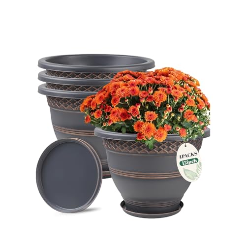 Usocik 12 Inch Pots for Plants, 4 Pack, Copper Plaid - color: Copper, size: 12 Inch - 4 Pack