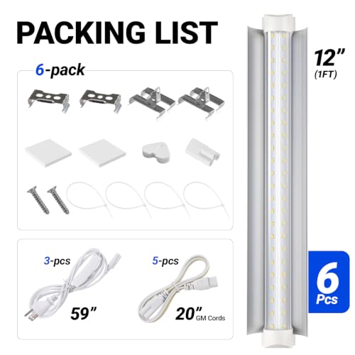 Barrina T8 1FT Grow Light, 5000K Full Spectrum LED Grow Light Strip, 6 Pack - size: 1FT