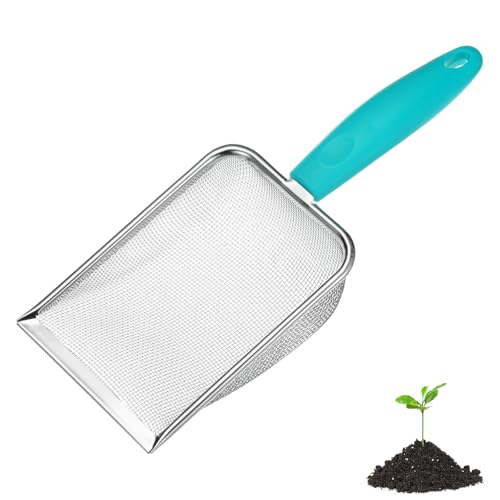 M METERXITY 1-Pack Gardening Soil Sifter, 1.5 mm Mesh Stainless Steel Portable Gardening Sifter with Plastic Handle for Sand/Dirt/Rock Compost [White, Blue] - color: White, Blue, size: 1.5X1.5mm