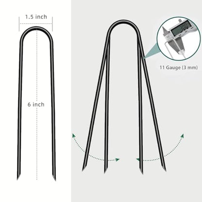 6 inch 25 Pack U Shape Black Garden Stakes,11 Gauge Garden Pins,U-Shaped Tent Stakes,Galvanized Landscape Staples for Yard Lawn,Tube, Landscape Fabrics,Irrigation Hose and Weed Barriers. - color: black, size: 6in