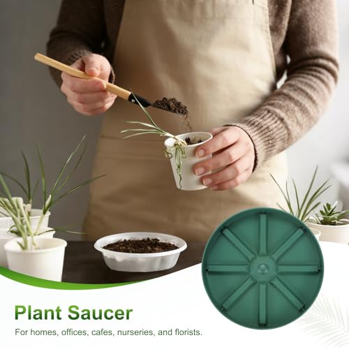 M METERXITY 2-Pack Plant Saucer, 8.27 Inch/21 cm Plastic Plant Trays Thicker for Pots/Indoor/Outdoor/Water Drainage and Protection, Flowerpot Drip Tray [Green] - size: 8.27 in