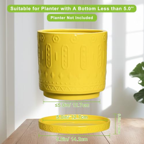 Eightpot Plant Trays for Pots 5.6 Inch, Plant Water Catcher Tray for Indoor Outdoors, Ceramic Plant Saucer, Round Plants Plate, Boho Plants Dishes to Catch Water, Decorative Flower Pot Trays, Yellow - color: Yellow, size: 5.6"