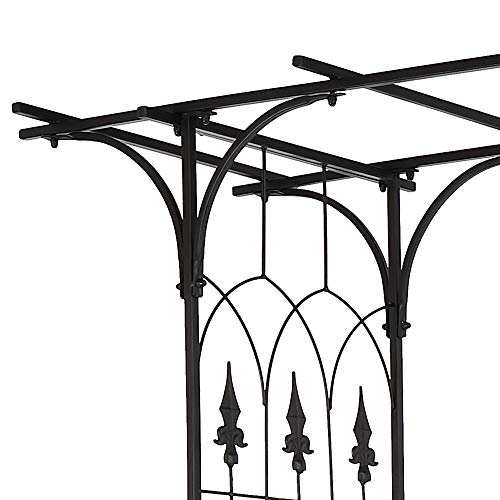 VINGLI 7.1ft Metal Garden Arch, Black Wrought Iron Arbor with Detachable Stakes, 13mm Thick Tube Trellis for Climbing Plants, Outdoor Patio Backyard Walkway Decor, Party Decoration