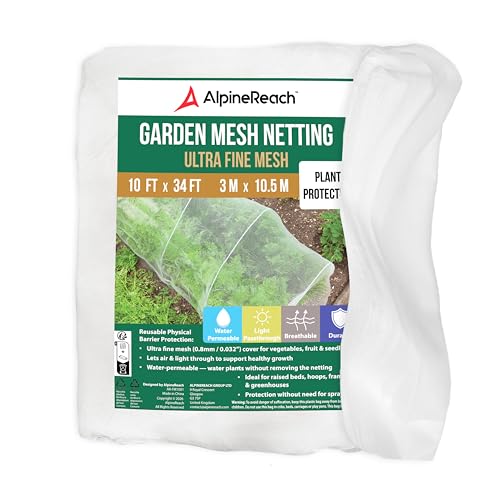 AlpineReach Garden Netting Ultra Fine Mesh 10 x 34 ft - Durable Protection Barrier Net Cover for Vegetable Plants Fruits Flowers Crops Greenhouse Row Cover Raised Bed - size: 10ft x 34ft