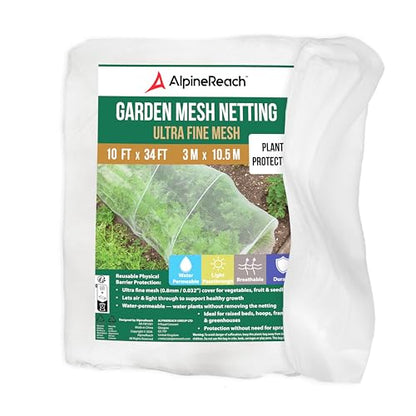 AlpineReach Garden Netting Ultra Fine Mesh 10 x 34 ft - Durable Protection Barrier Net Cover for Vegetable Plants Fruits Flowers Crops Greenhouse Row Cover Raised Bed - size: 10ft x 34ft