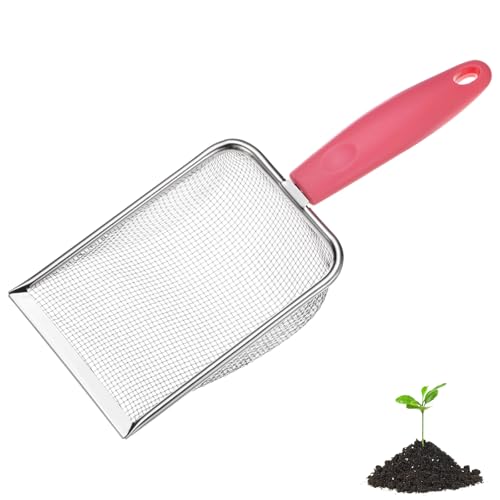 M METERXITY 1-Pack Gardening Soil Sifter, 2 mm Mesh Stainless Steel Portable Gardening Sifter with Plastic Handle for Sand/Dirt/Rock Compost [White, Pink] - color: White, Pink, size: 2X2mm