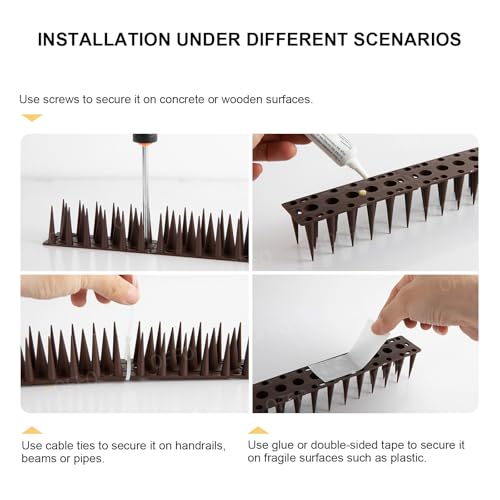 OFFO Bird Spikes for Pigeon Woodpecker Crow, Outdoor Use for Balcony Patio Window, Easy to Install, Brown, Covers 8.3 Feet(2.5m) - color: Brown