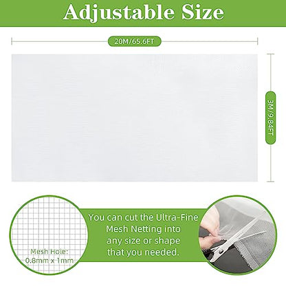 10 x 65FT Garden Mesh Netting, Ultra Fine Mesh Protection Netting Plant Covers Greenhouse Row Cover Raised Bed Screen Barrier Net for Vegetable Fruits Flowers Trees Crops, White - color: White, size: 10X65FT