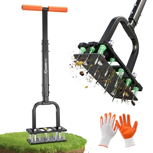 Sakerplus Aerator Lawn Tool, Spike Lawn Aerator with Self-Cleaning Tines - color: Pro-Orange Handle
