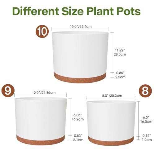 GARDIFE 3 Pack Cylinder Planter Set 10/9/8 Inch White Indoor Plant Pots - color: White-brown