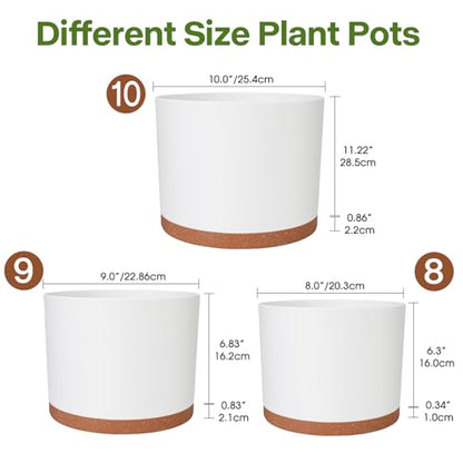 GARDIFE 3 Pack Cylinder Planter Set 10/9/8 Inch White Indoor Plant Pots - color: White-brown