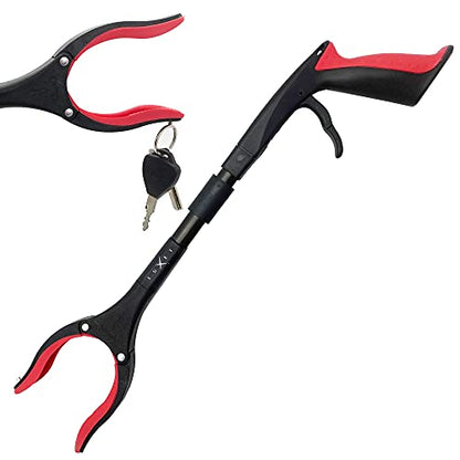 Grabber Reacher Tool 19 Inch Long, Foldable Pick Up Stick - Strong Grip Magnetic Tip - Heavy Duty Trash Picker Claw Reacher Grabber Tool Elderly Wheelchair Mobility Aid (Red) - color: Red