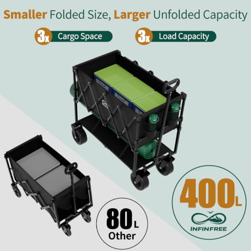 400L Double Decker Folding Wagon Cart, Converts to Single Layer