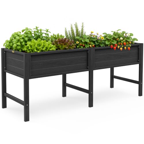 YEFU 72" Large Raised Garden Bed, Wood-Look HIPS 6ft Extra Large Bed, Black - color: Black, size: 72"×24"×30"